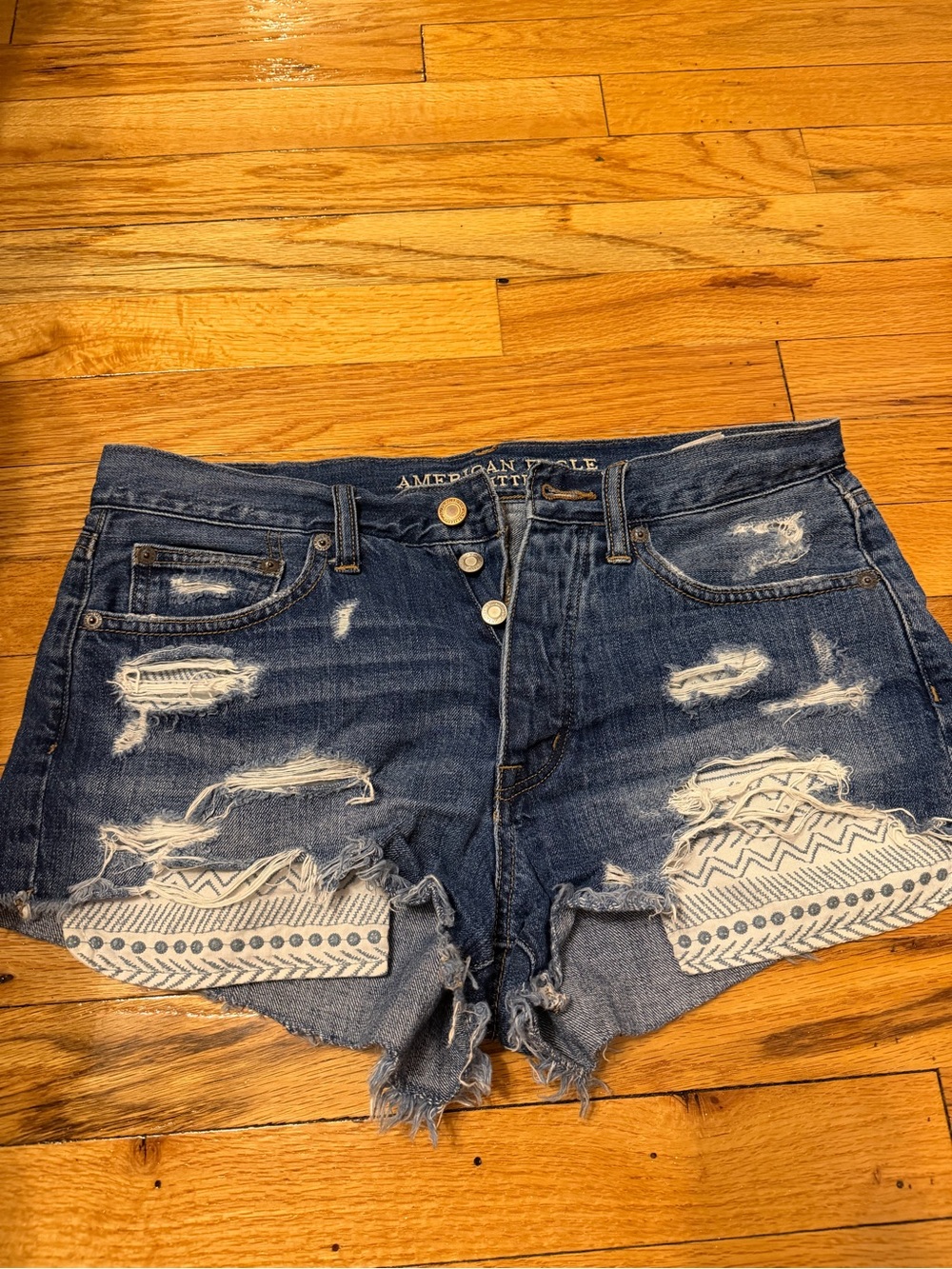 American Eagle Outfitters Distressed Dark Blue Denim Shorts